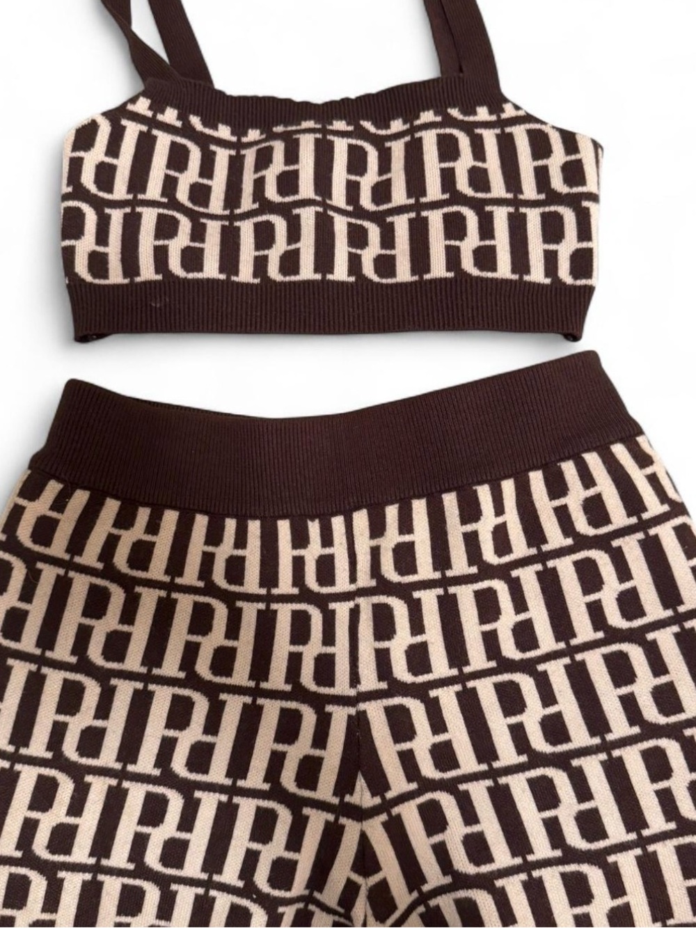 Peppermayo Brown and Cream Logo Knit Shorts